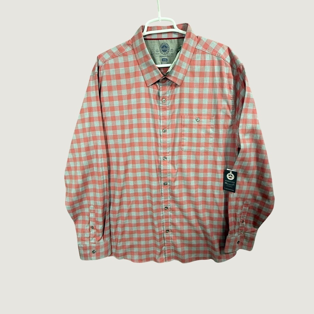 Flag & Anthem Madeflex Mens XXL Pink Grey Gingham Performance Shirt